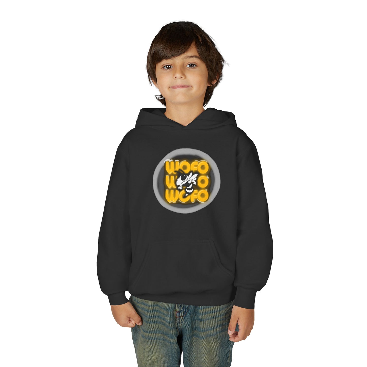 Youth Hoodie with Fun Woodford County Yellowjackets Mascot Sweatshirt, Fall Style, Gift for Kids, Youth Apparel, Everyday Wear, School Spirit