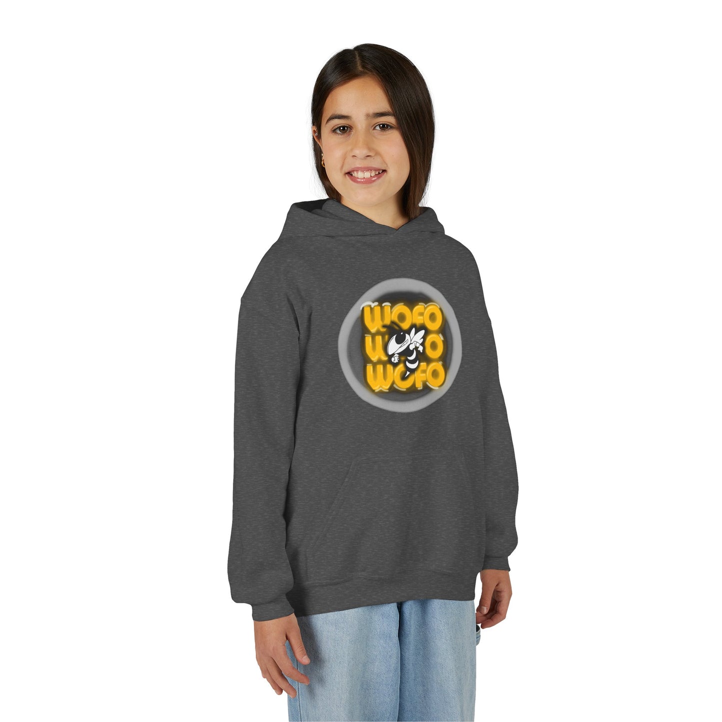 Youth Hoodie with Fun Woodford County Yellowjackets Mascot Sweatshirt, Fall Style, Gift for Kids, Youth Apparel, Everyday Wear, School Spirit